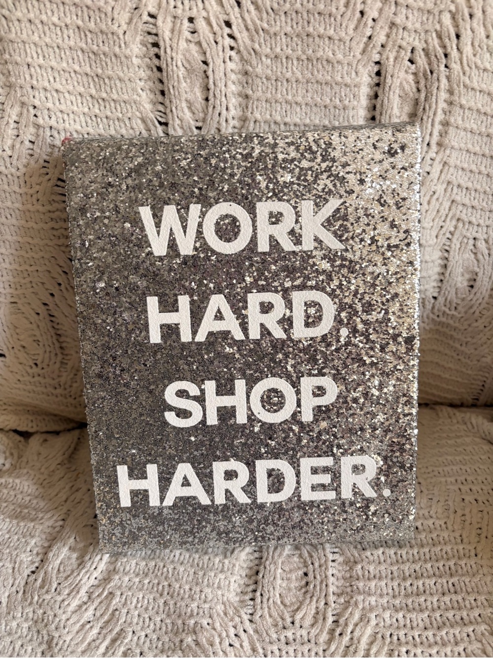 bebe Silver Glitter 'WORK HARD SHOP HARDER' Wall Art